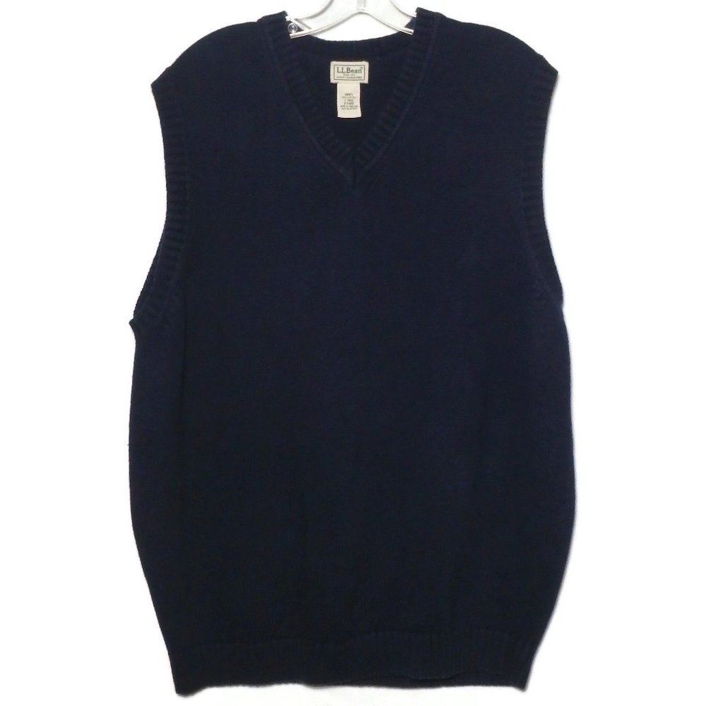 LL Bean Men's Cotton V-Neck Vest Blue Size L-Tall